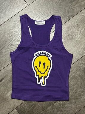 College Commitment U Albany Purple Graphic Tank Top with Yellow Drip Smile